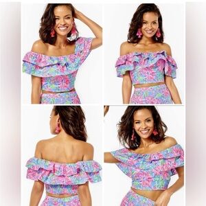 Lilly Pulitzer Mayslie Ruffle Top Blue Peri Sunrise Bay Size 6